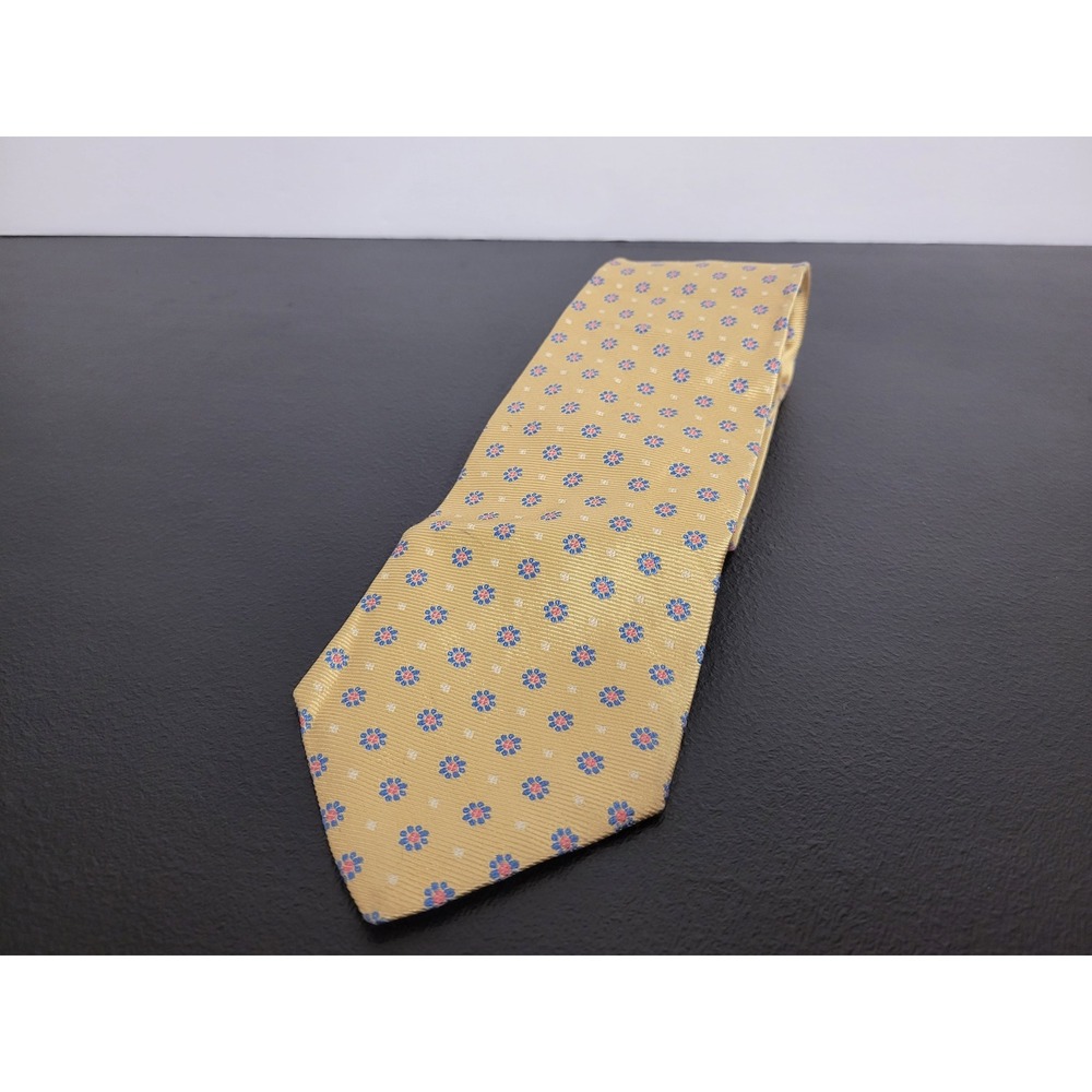 Brooks Brothers Tie Mens OS Yellow Silk Floral Makers Necktie England USA
